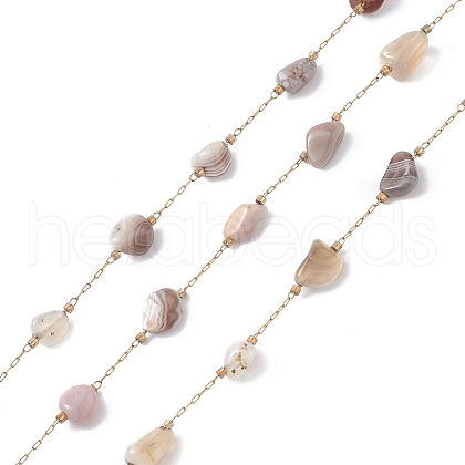 304 Stainless Steel Nuggets Natural Botswana Agate Link Chains CHS-P016-49G-02-1