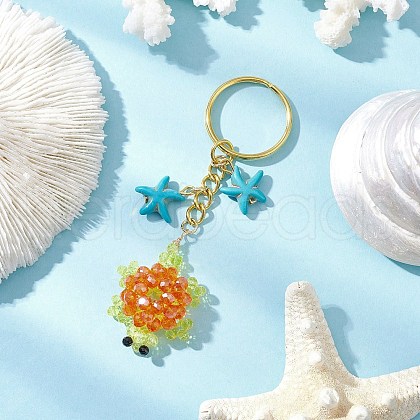 Glass and Synthetic Turquoise Turtle keychains KEYC-MZ00040-01-1
