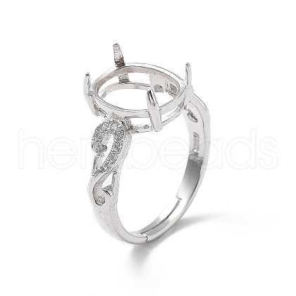 Rhodium Plated 925 Sterling Silver Cubic Zirconia Adjustable Ring Components STER-C011-15P-1