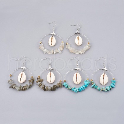 Chip Gemstone Dangle Earrings EJEW-JE02942-M-1