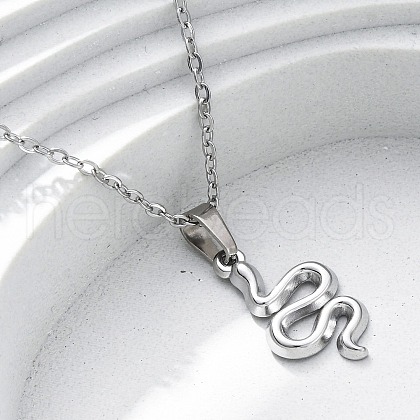Snake 304 Stainless Steel Pendant Necklaces NJEW-M096-03P-1