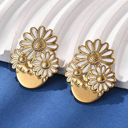Flower 304 Stainless Steel Stud Earrings EJEW-V016-10G-02-1