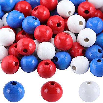 Gorgecraft 138Pcs 3 Colors Independence Day Spray Painted Wooden European Beads WOOD-GF0002-09-1