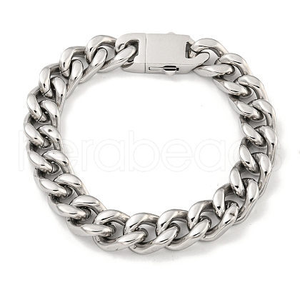 Non-Tarnish 201 Stainless Steel Cuban Link Chain Bracelets for Women and Men BJEW-F473-01P-01-1