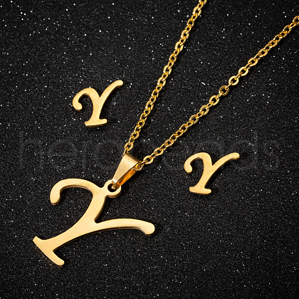201 Stainless Steel Pendant Necklaces & Stud Earrings Sets WG00841-42-1