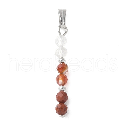 Faceted Round Natural Quartz Crystal & Carnelian & Red Jasper Beaded Pendants PALLOY-JF03529-01-1