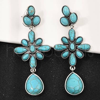 Alloy Synthetic Turquoise Dangle Stud Earrings EJEW-U053-06AS-1