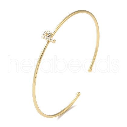 Rack Plating Brass Micro Pave Clear Cubic Zirconia Letter Open Cuff Bangles BJEW-A018-01G-P-1