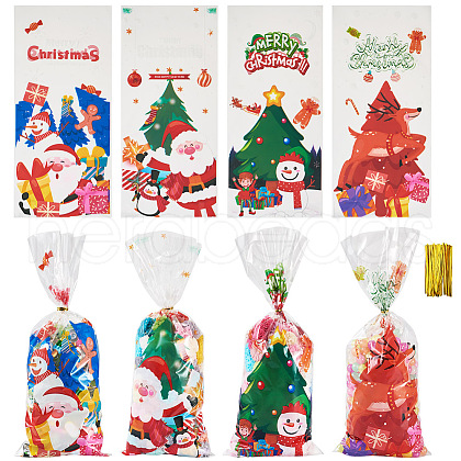 40Pcs 4 Styles  Christmas Theme OPP Self-adhesive Cookie & Snacks Package Bags CON-TAC0010-90A-1