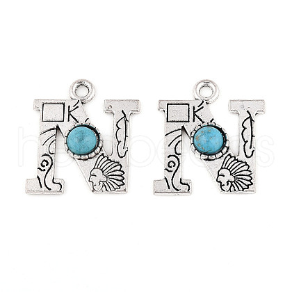 Synthetic Turquoise & Alloy Pendants PALLOY-H146-01AS-N-1