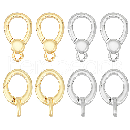 BENECREAT 8Pcs 4 Styles Brass Spring Gate Rings KK-BC0013-65-1