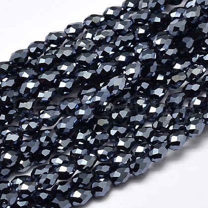 Faceted Teardrop Full Plated Electroplate Glass Beads Strands EGLA-J132-FP01-1