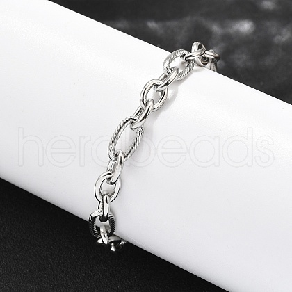 304 Stainless Steel Figaro Chains Bracelets for Men Women BJEW-R021-07P-1