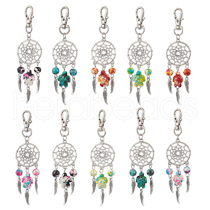 10Pcs 5 Styles Woven Net/Web with Wing Alloy Pendant Decorations HJEW-JM02975-02-1