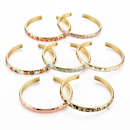 Footprint Enamel Cuff Bangle BJEW-S141-012-1