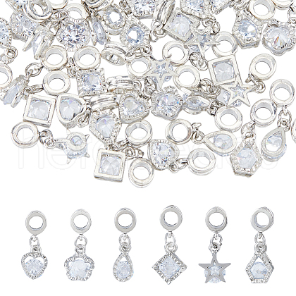 48Pcs 6 Styles Alloy Pave Clear Cubic Zirconia European Dangle Charms PALLOY-FI00002-1