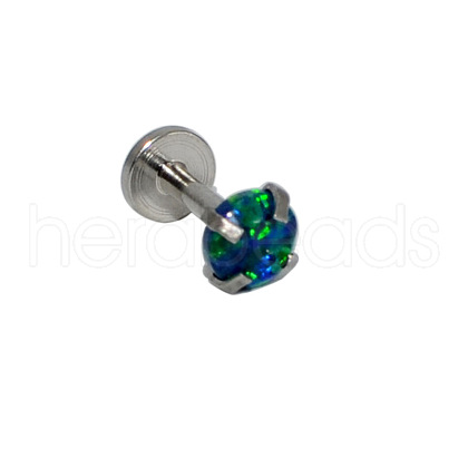 304 Stainless Steel Green Synthetic Opal Internally Threaded Labrets For Women Men WGF4990-80-1