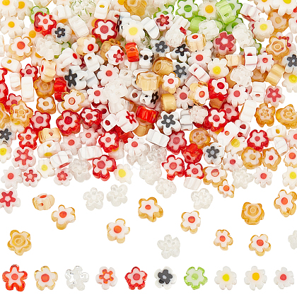 300Pcs 10 Colors Handmade Millefiori Glass Beads LAMP-NB0001-98-1