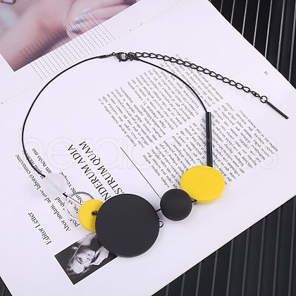 Alloy & Wood & CCB Plastic Discs Bib Choker Necklaces for Women FS-WG8FB65-04-1