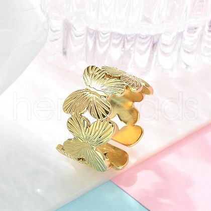 304 Stainless Steel Open Cuff Ring for Women RJEW-B109-05G-01-1