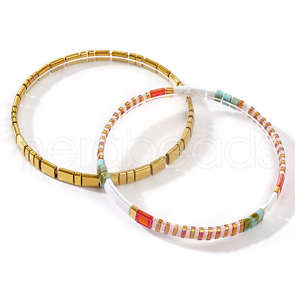 2Pcs 2 Styles Fashionable Japanese Tila Glass Seed Beads Stretch Nracelets for Women XJ9404-1-1
