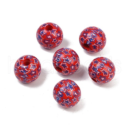 Independence Day Theme Wood European Beads WOOD-Z005-01A-01-1