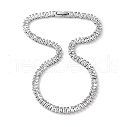 304 Stainless Steel Pave Cubic Clear Zirconia Rectangle Link Necklaces for Women NJEW-Z041-04P-02-1