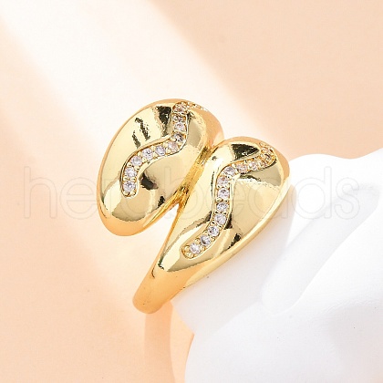 Brass Micro Pave Clear Cubic Zirconia Cuff Rings for Women RJEW-U047-29G-1