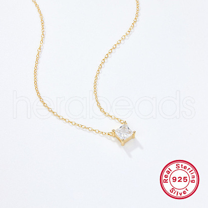 S925 Sterling Silver Cubic Zirconia Square Pendant Necklace for Women VD5417-2-1