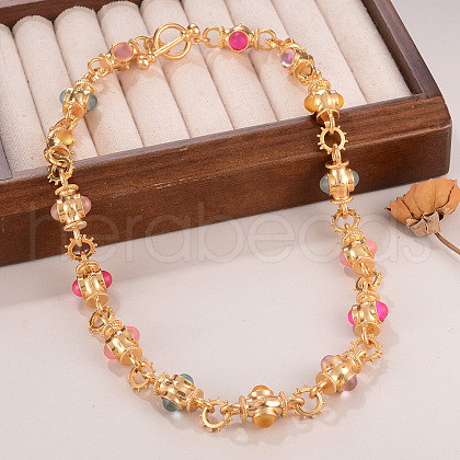 Alloy & Glass Link Chain Necklaces for Women FS-WGE8860-02-1