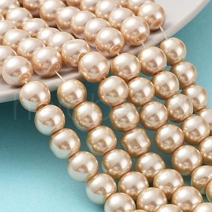 Baking Painted Pearlized Glass Pearl Round Bead Strands X-HY-Q330-8mm-42-1