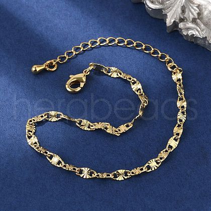 Brass Oval Link Chain Bracelets for Women Men BJEW-F494-04G-1