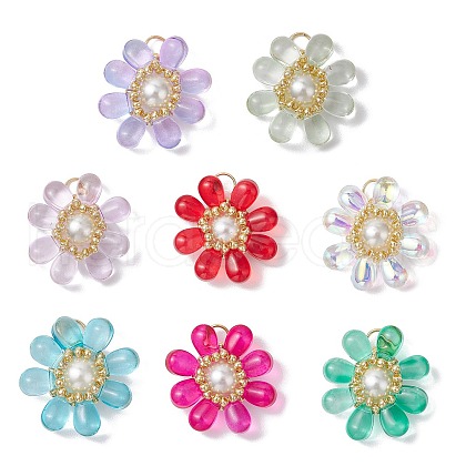 8Pcs 8 Colors Glass Pendants PALLOY-MZ00656-1