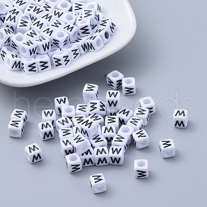 Letter W White Letter Acrylic Cube Beads X-PL37C9308-W-1