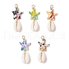Dyed Synthetic Turquoise Starfish & Natural Cowrie Shell Pendants PALLOY-JF03932-1