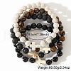 4Pcs Cross Natural Tiger Eye & Howlite & Lava Rock & Black Obsidian Round Beads Stretch Bracelets for Men CT3754-4