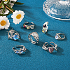 7Pcs 7 Style Rhinestone Heart & Star & Half Round Open Cuff Rings Set with Cat Eye Beaded RJEW-TA0001-03-6