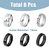 FIBLOOM 6Pcs 6 Styles Sun & Moon & Star 304 Stainless Steel & Stainless Steel Band Rings Set RJEW-FI0001-09-2