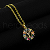 Brass Pave Colorful Cubic Zirconia Initial Ring Pendant Necklaces FS-WGF1437-25-1