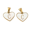 304 Stainless Steel Pave Natural White Shell Heart with Initial Slice Pendants STAS-R168-25G-C-1