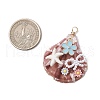 Natural Scallop Shell & Resin Flower & ABS Plastic Imitation Pearl Bowknot Pendants PALLOY-JF03891-2