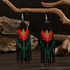 Bohemian Style Floral Glass Bead Tassel Dangle Earrings for Women AQ3519-1-1