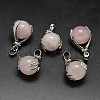 Palm Platinum Plated Brass Natural Rose Quartz Pendants G-F228-02D-RS-1