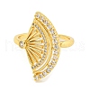 Fan Brass Micro Pave Clear Cubic Zirconia Open Cuff Rings for Women RJEW-L121-032G-2
