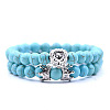 2Pcs Synthetic Turquoise Round Beaded Stretch Bracelets CG7988-2-1