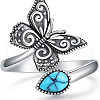 Butterfly & Teardrop Alloy with Resin Imitation Synthetic Turquoise Ajustable Cuff Rings FS-WG4D480-01-5