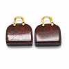 Natural Red Jasper Brass Pendants KK-E274-01G-05-2