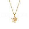 304 Stainless Steel Micro Pave Clear Cubic Zirconia Double Starfish Pendant Necklaces FS-WG2E0D3-01-5