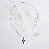 Natural Turquoise & Cubic Zirconia Cross Pendant Necklaces NJEW-L125-001ASP-2