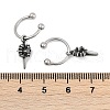 Flower 316 Surgical Stainless Steel & Black Glass Dangle Half Hoop Earrings for Women EJEW-G416-49AS-5